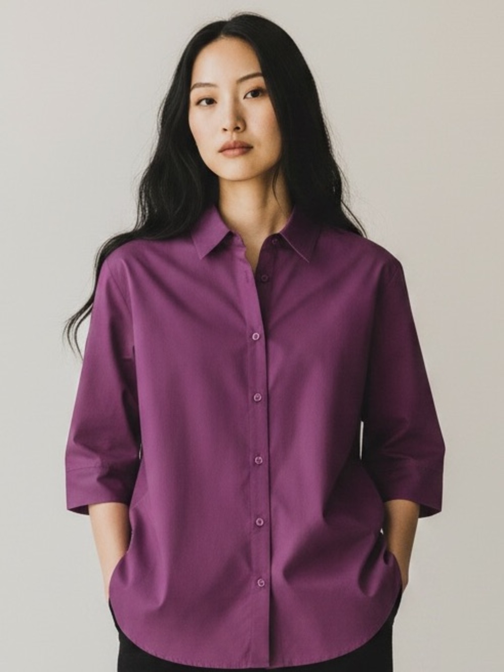 100% Cotton Coldwater Creek Magenta Button-Down Shirt